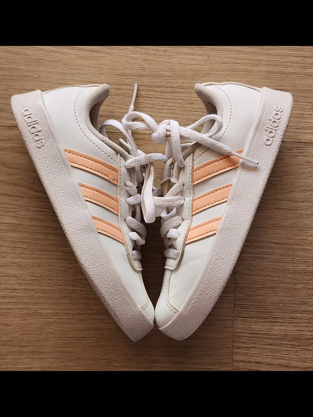 adidas Women’s White Sneakers with Peach Stripes